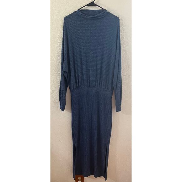 Anthropologie Mariah Ribbed Knit Blue Maxi Sweater Dress Size M - Picture 2 of 11